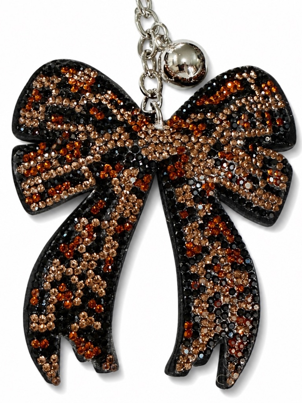 Crystal Leopard Bow Keychain Bag Charm Rhinestone - Picture 2 of 3